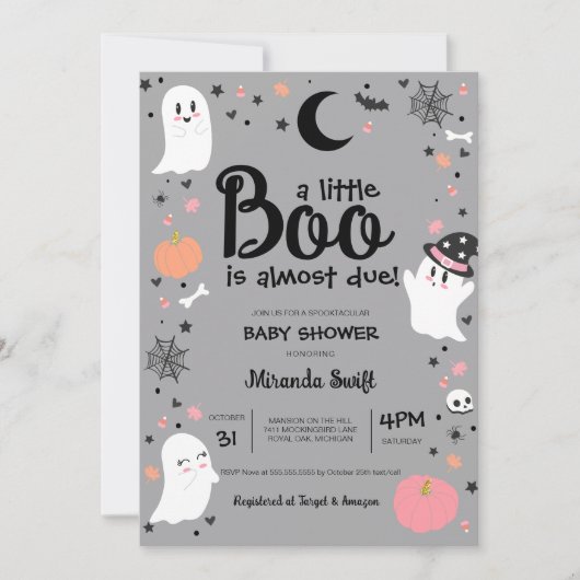 Little Boo Schattige Ghost Halloween Meisje Baby s Kaart (Voorkant)