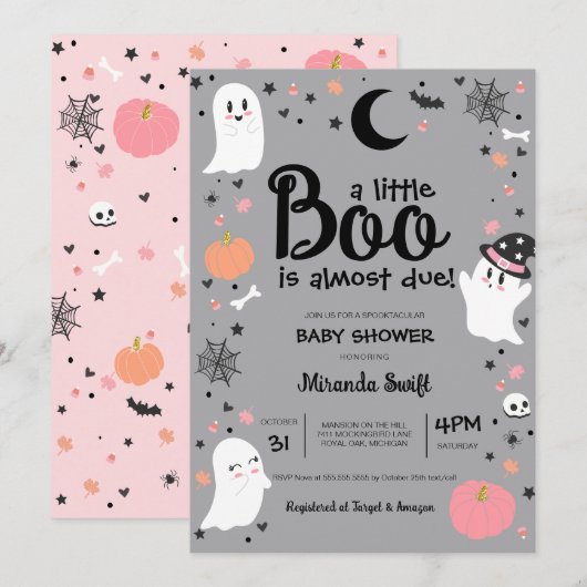 Little Boo Schattige Ghost Halloween Meisje Baby s Kaart (Voorkant / Achterkant)