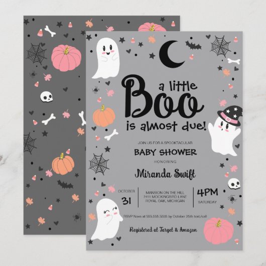 Little Boo Schattige Ghost Halloween Roze Baby sho Kaart (Voorkant / Achterkant)