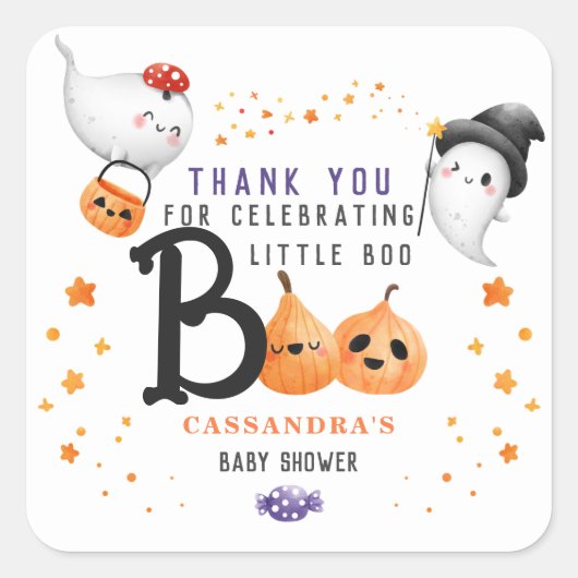 Little Boo Schattige Halloween Baby shower Dank u Vierkante Sticker (Voorkant)