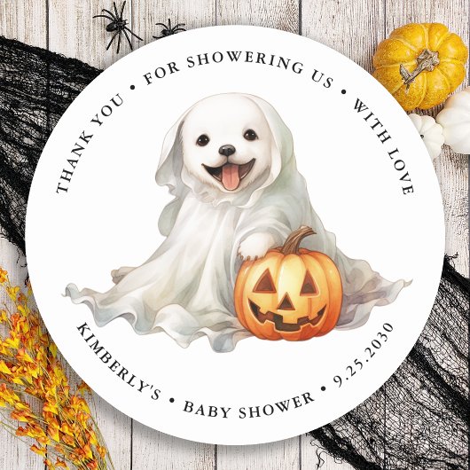 Little Boo Schattige Halloween Dank je Baby shower Ronde Sticker
