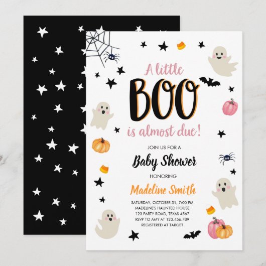 Little Boo Schattige Halloween Pink Ghost Baby sho Kaart (Voorkant / Achterkant)
