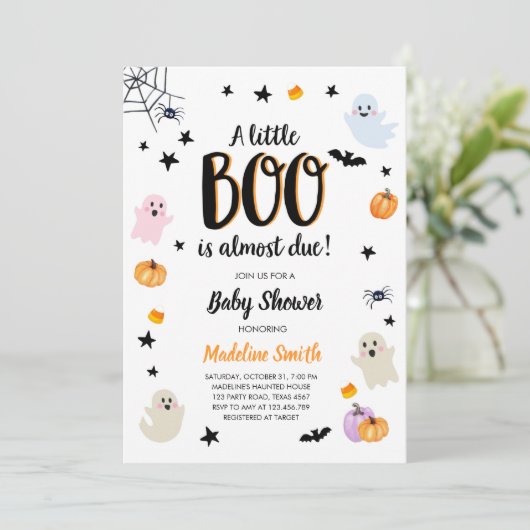 Little Boo Schattige Halloween Schattige Ghost Bab Kaart (Staand voorkant)