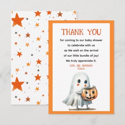 Little BOO Schattige & Spooky Halloween Baby showe Bedankkaart (Voorkant / Achterkant)