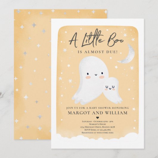 Little Boo Shower Halloween Ghost Baby shower Inv Kaart (Voorkant / Achterkant)