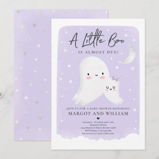 Little Boo Shower Halloween Ghost Baby shower Kaart (Voorkant / Achterkant)