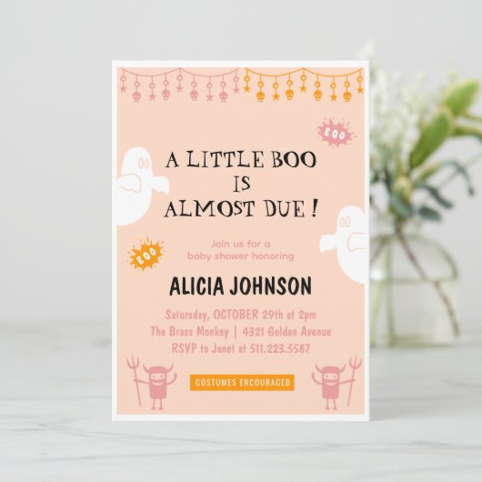 Little boo Sinaasappel Halloween baby shower Kaart (Staand voorkant)