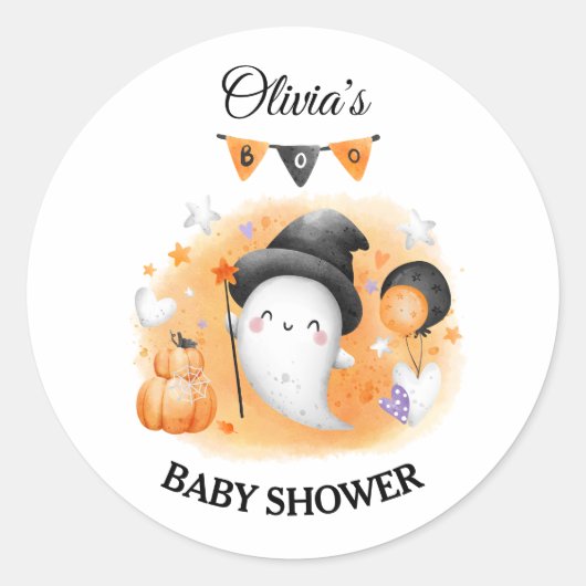Little Boo Sinaasappel Halloween Baby shower Stick Ronde Sticker (Voorkant)