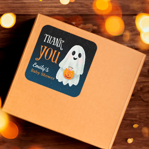 Little boo spookpompoen Halloween baby shower Vierkante Sticker