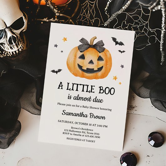 Little Boo Spooky Pumpkin Baby shower Kaart