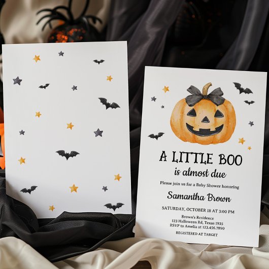 Little Boo Spooky Pumpkin Baby shower Kaart