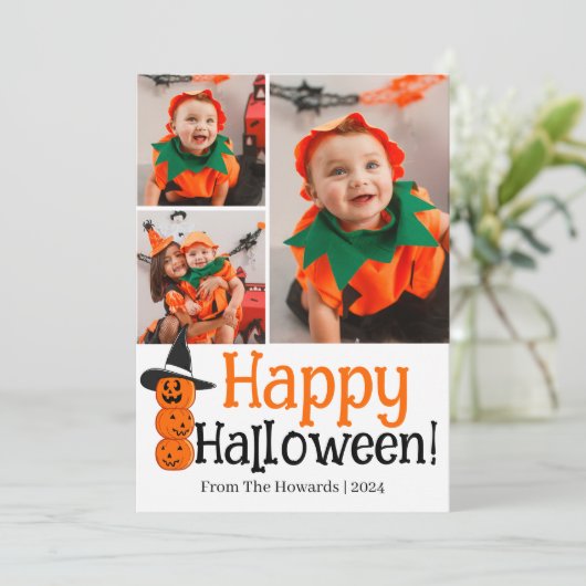 Little Boo! Spooky Schattige Halloween familie fot Feestdagenkaart (Staand voorkant)