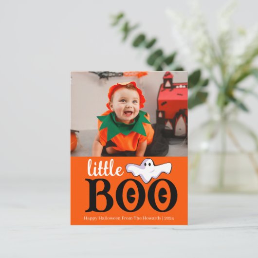 Little Boo! Spooky Schattige Halloween familie fot Feestdagenkaart (Staand voorkant)