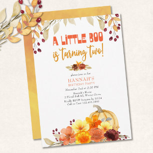 Little Boo Turing Two Autumn Flowers 2nd Birthday Kaart