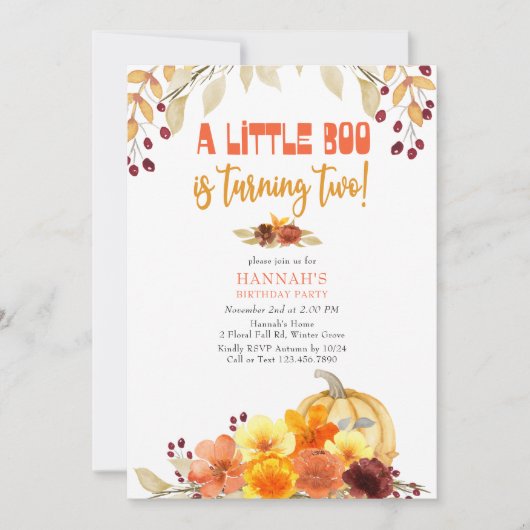 Little Boo Turing Two Autumn Flowers 2nd Birthday Kaart (Voorkant)