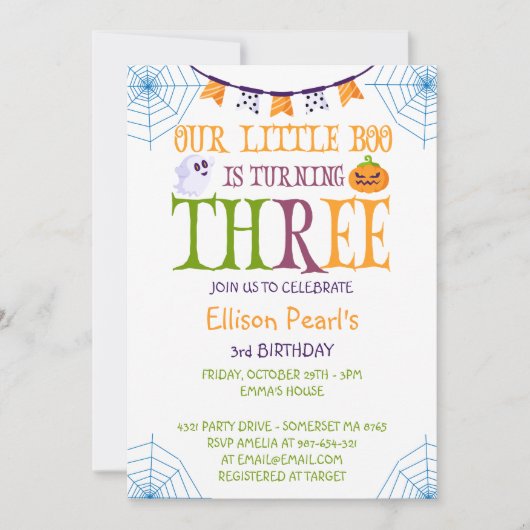Little Boo Turning 3 Halloween 3rd Birthday Kaart (Voorkant)