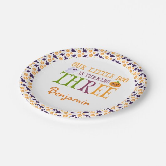 Little Boo Turning 3 Halloween 3rd Birthday Papieren Bordje (Gekanteld)