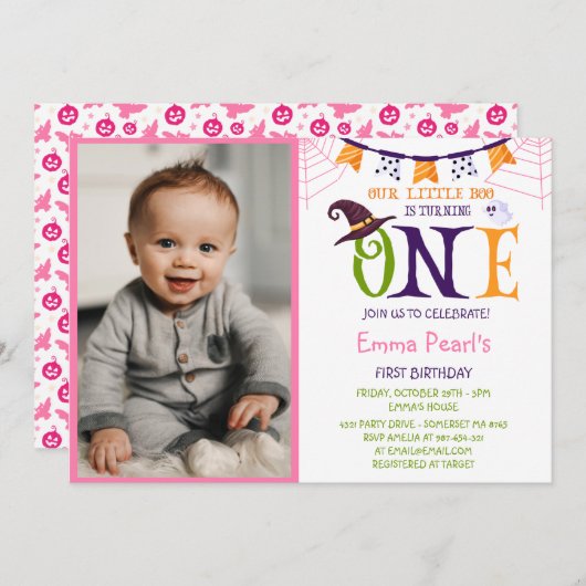 Little Boo Turning One, Halloween Photo Birthday Kaart (Voorkant / Achterkant)