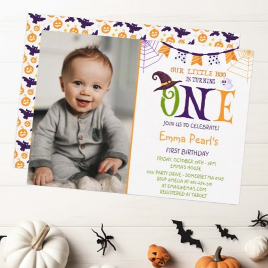 Little Boo Turning One, Halloween Photo Birthday Kaart