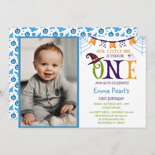 Little Boo Turning One, Halloween Photo Birthday Kaart (Voorkant / Achterkant)