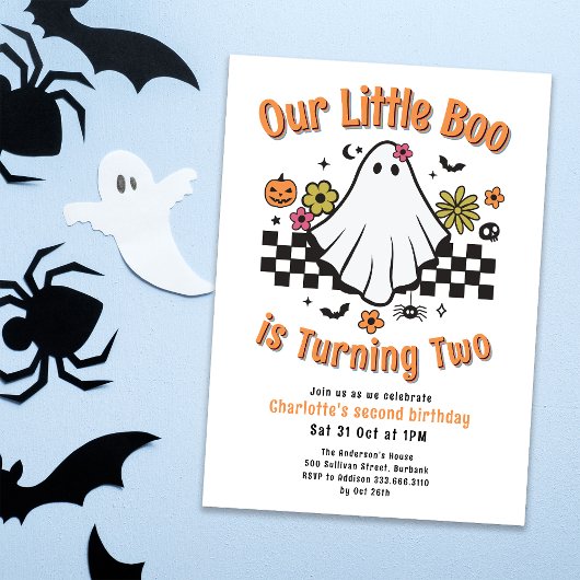 Little Boo Turning Twee Retro Ghost 2e Verjaardag Kaart