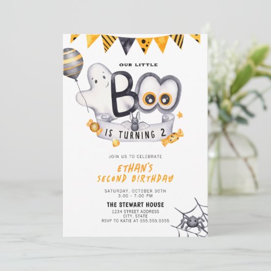 Little Boo Turning Two Halloween 2e verjaardag Kaart (Staand voorkant)