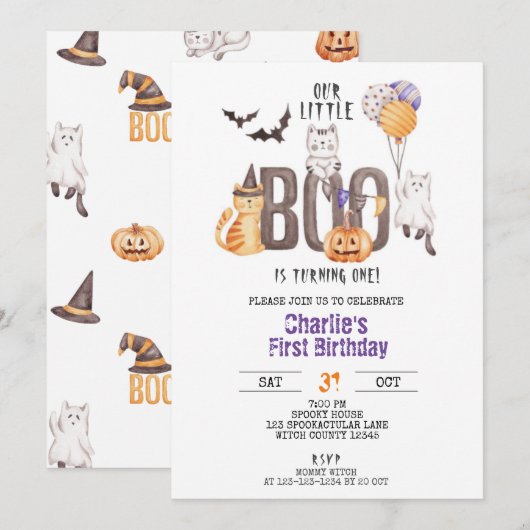 Little Boo Turns One, Halloween 1st Birthday Kaart (Voorkant / Achterkant)