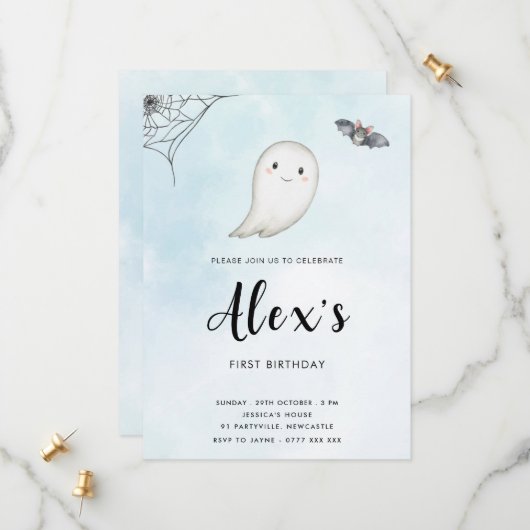 Little Boo Uitnodiging voor verjaardagsfeestje (Voorkant / Achterkant in situ)