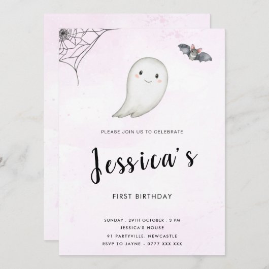 Little Boo Uitnodiging voor verjaardagsfeestje (Voorkant / Achterkant)