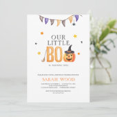 Little Boo wordt er een, Halloween 1e verjaardag Kaart (Staand voorkant)