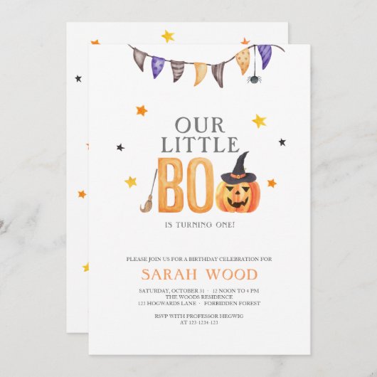 Little Boo wordt er een, Halloween 1e verjaardag Kaart (Voorkant / Achterkant)