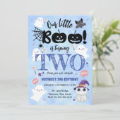 Little Boo wordt twee | Jongen Halloween Verjaarda Kaart (Staand voorkant)