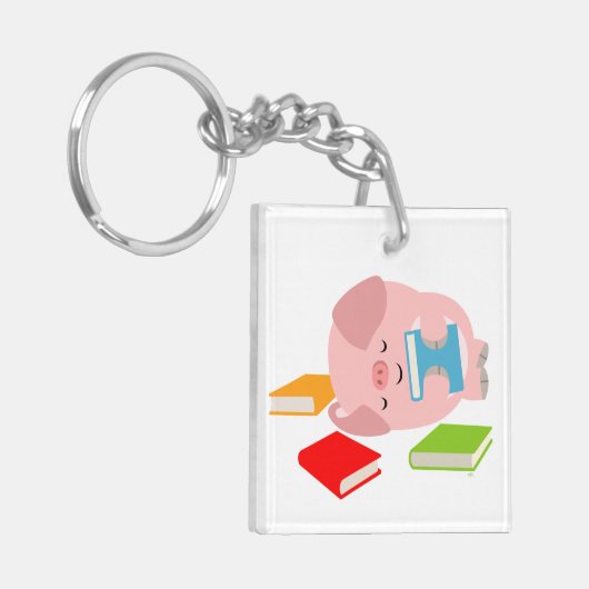 Little Book Lover (Cartoon Pig.) AcrylSleutelhange Sleutelhanger (Voorkant Links)