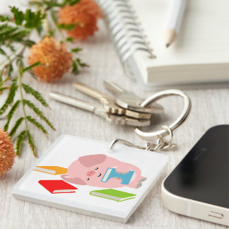 Little Book Lover (Cartoon Pig.) AcrylSleutelhange Sleutelhanger