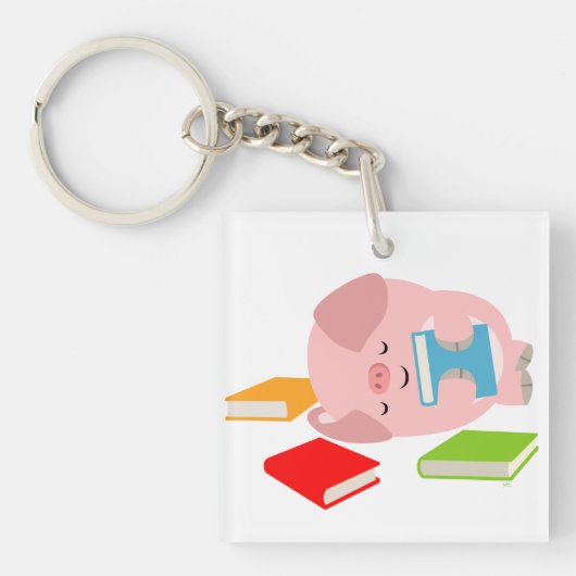 Little Book Lover (Cartoon Pig.) AcrylSleutelhange Sleutelhanger (Voorkant)