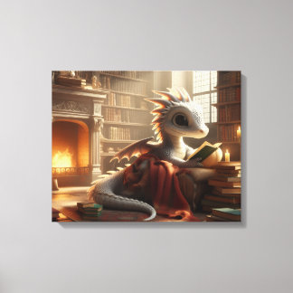 Little Bookworm Dragon Canvas Afdruk