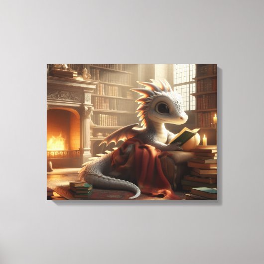 Little Bookworm Dragon Canvas Afdruk (Voorkant)