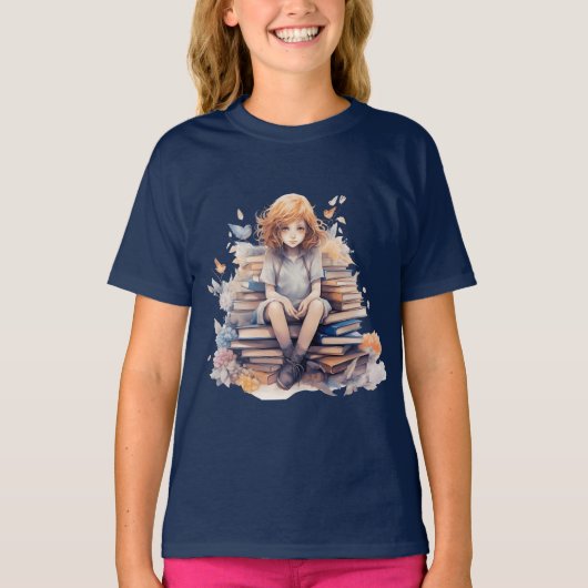 Little Bookworm Girl Terug naar school T-shirt (Voorkant)