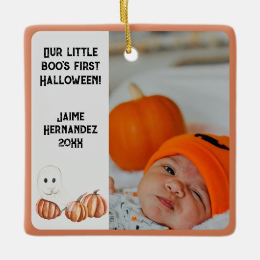 Little Boo's eerste Halloween Schattigee foto Keramisch Ornament (Voorkant)