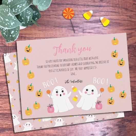 Little Boos Twin Baby shower bedankje Bedankkaart