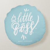 Little Boss Quote Moderne kalligrafie Aqua Blue Rond Kussen (Achterkant)