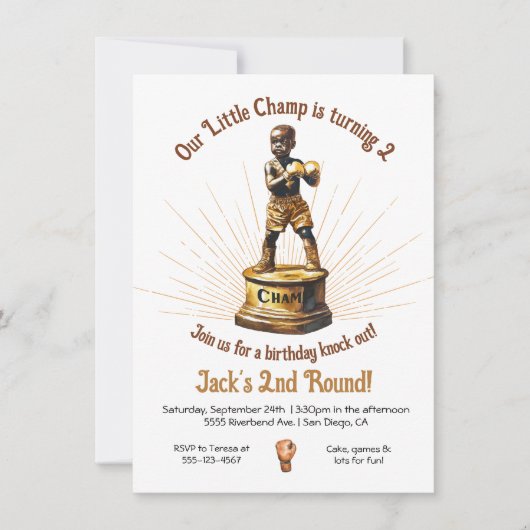 Little Boxing Black Champ Standbeeld Verjaardag Kaart (Voorkant)