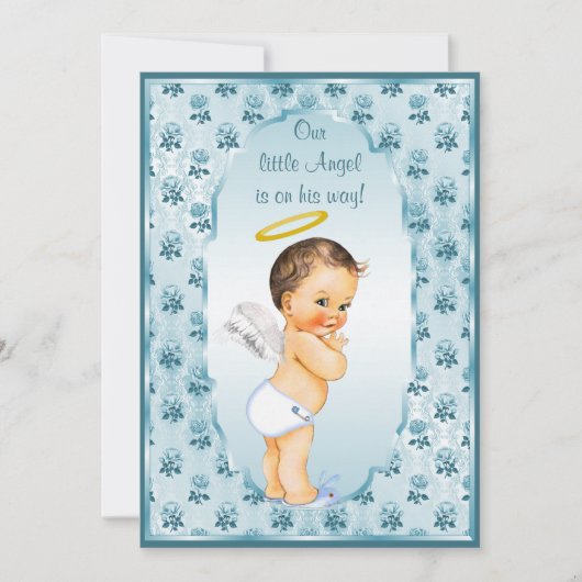 Little Boy Angel Blue Rozen Baby shower Kaart (Voorkant)