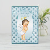 Little Boy Angel Blue Rozen Baby shower Kaart (Staand voorkant)