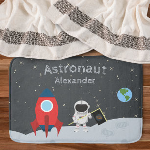 Little Boy Astronaut on Moon, First Name Space Badmat
