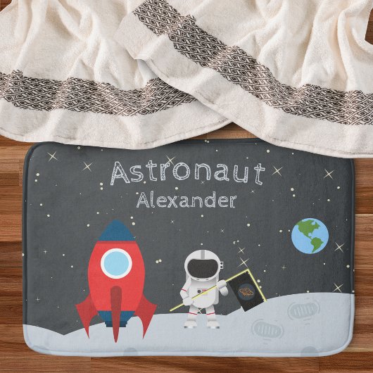 Little Boy Astronaut on Moon, First Name Space Badmat