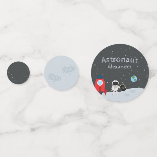 Little Boy Astronaut on Moon, First Name Space Confetti (Voorkanten)