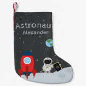 Little Boy Astronaut on Moon, First Name Space Kleine Kerstsok (Voorkant)