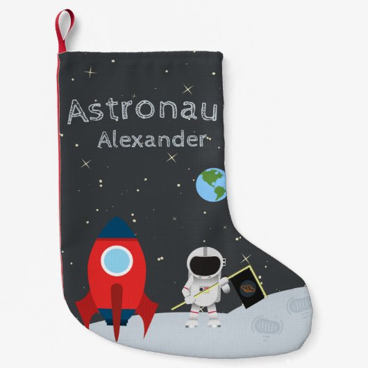 Little Boy Astronaut on Moon, First Name Space Kleine Kerstsok (Voorkant)