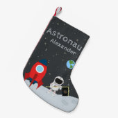 Little Boy Astronaut on Moon, First Name Space Kleine Kerstsok (Voorkant (Hangend))
